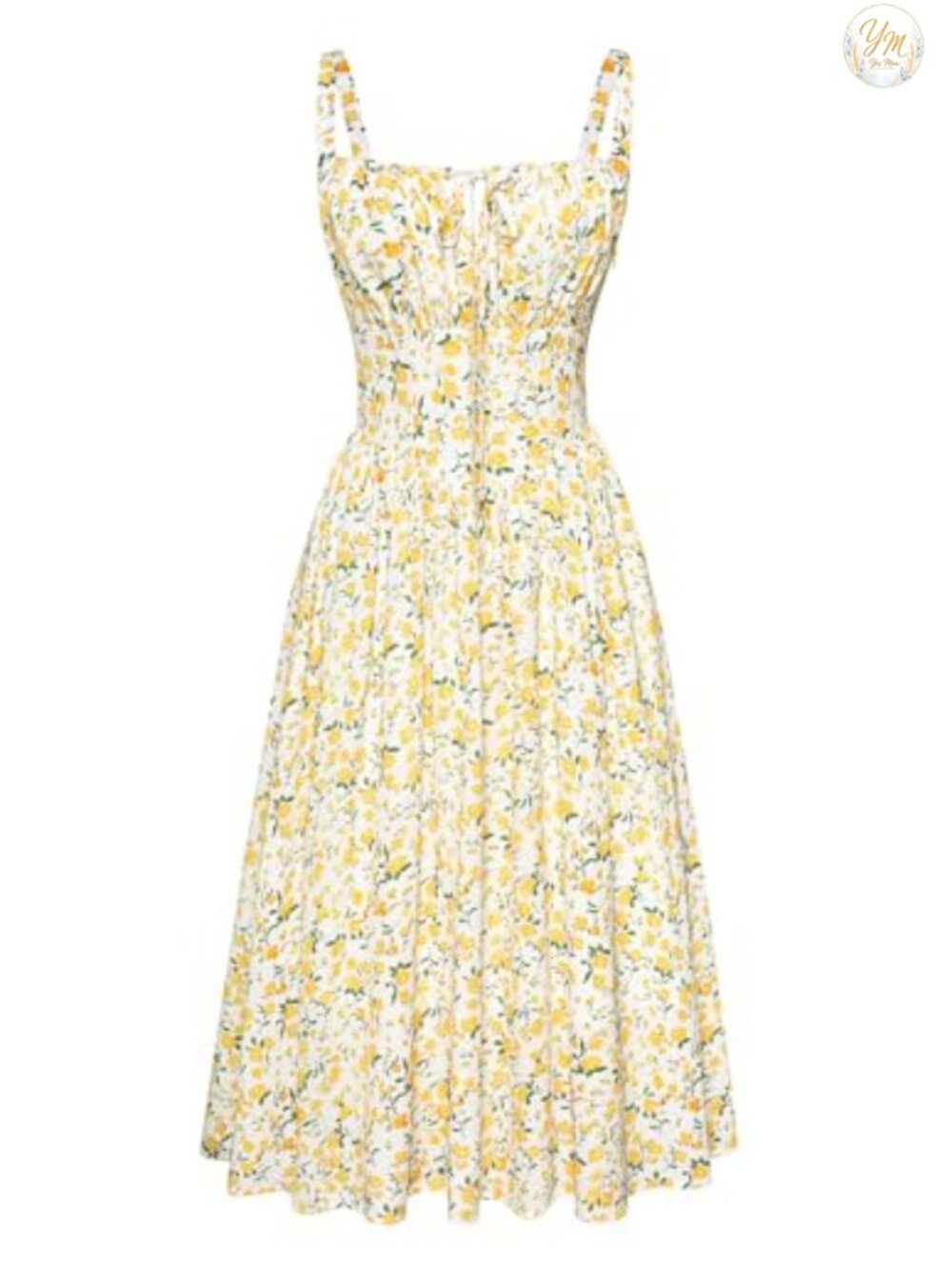 Floral Corset Midi Dress with Pockets Adjustable Straps Square Neck Smocked Back